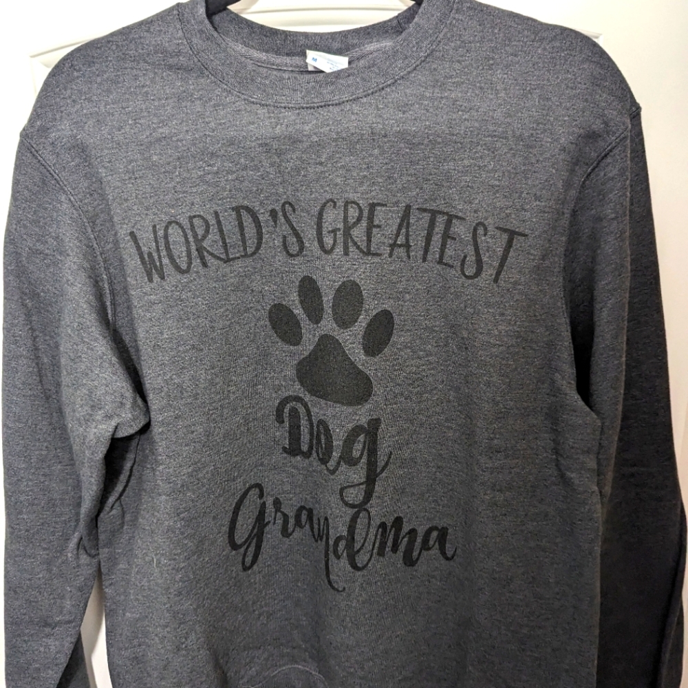 World's Greatest Dog Grandma Sweatshirt.  Dark Gray.  NEW.  Size M.